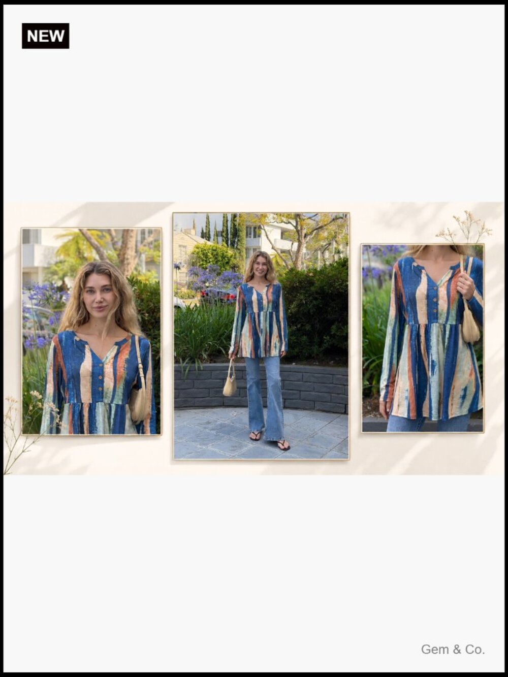 Long Sleeve Henley V Neck Blouse Business Casual Loose Fit Tunic Top - Picture 7 of 7